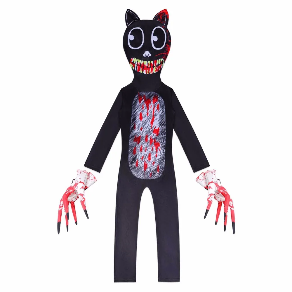 Детские костюмы на Хэллоуин боди с черным котом и перчатки для мальчиков девочек