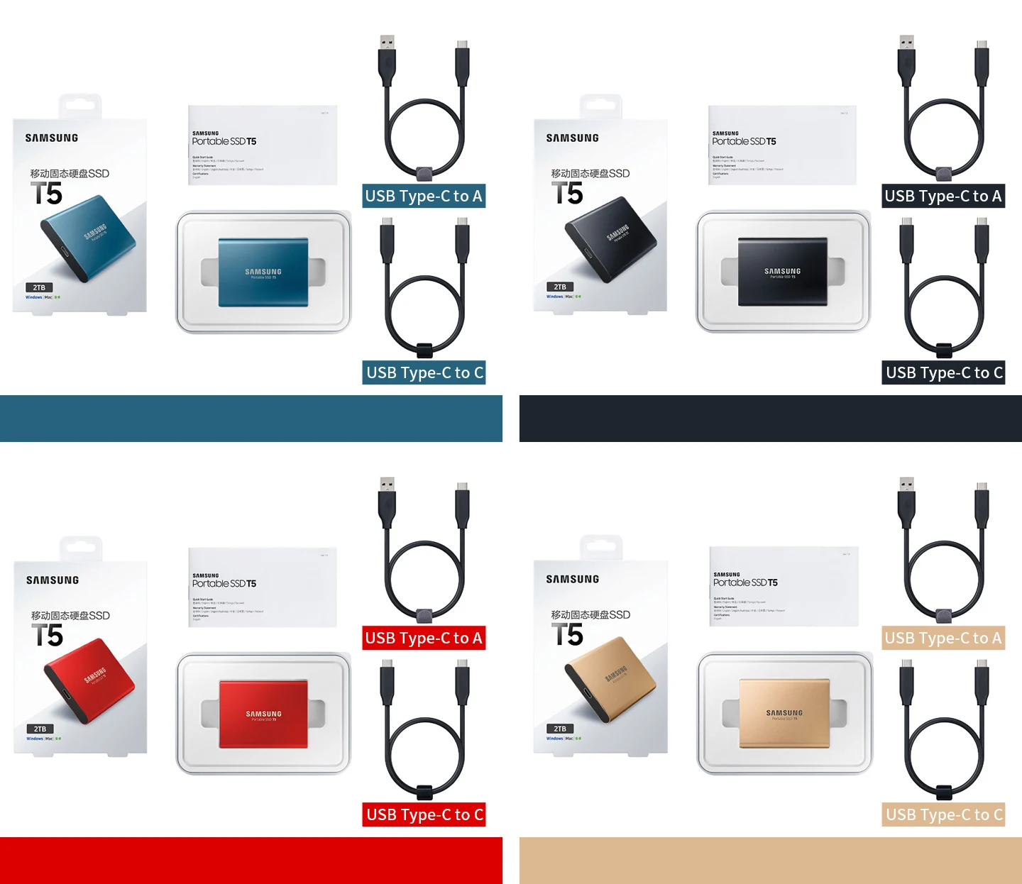Samsung T5 портативный ssd жесткий диск 1 ТБ 2 ТБ 500 Гб 250 Внешние накопители USB 3,1 Gen2 и обратная совместимость с USB для ПК