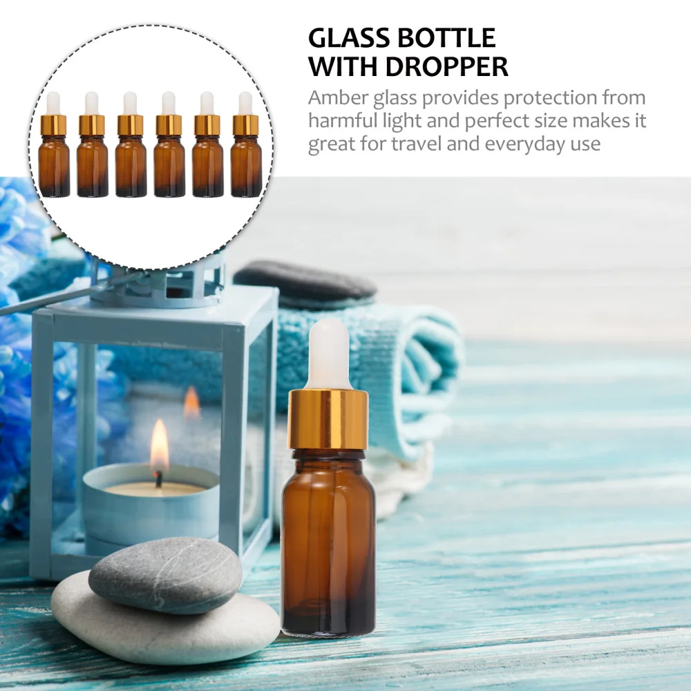 

6pcs 10ml Refillable Empty Amber Bottles with Dropper and Cap DIY Blends Supplies Tool Accessories Essential Oil Perfume Aromath