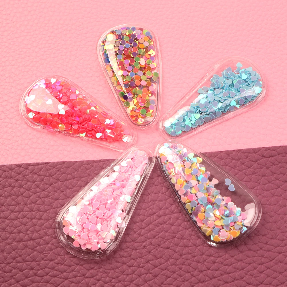 New 56X30mm 5Pcs Sequins Transparent Hair Clips Making for Hairdressing Hair accessories DIY Hairpins Children Girls,5Yc7387