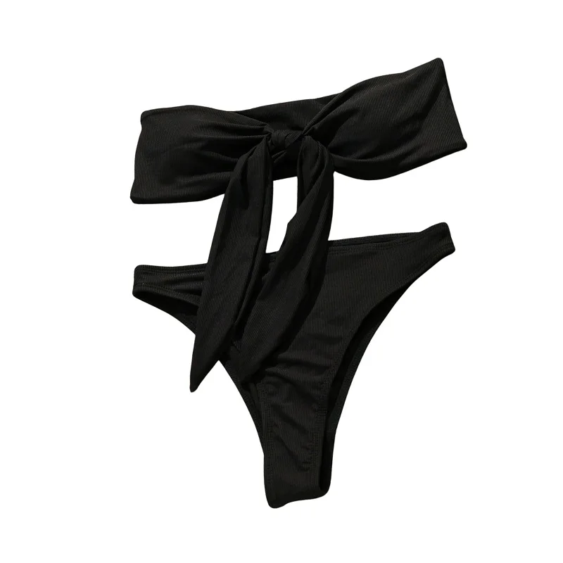 Новый сексуальный женский комплект бикини с бантом однотонный купальник пляжная