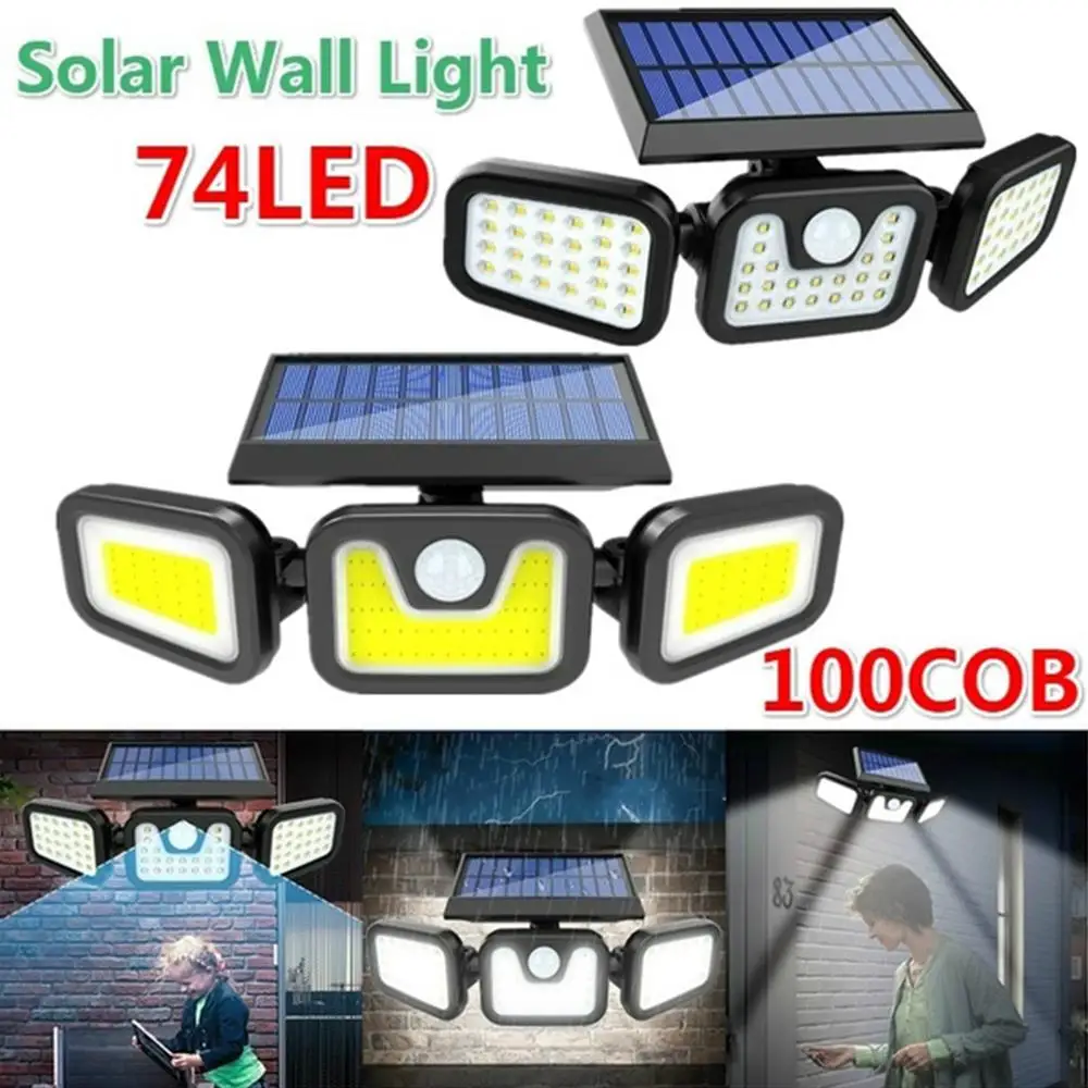 

Durable Wall Light Solar Powered Garden Energy Saving PIR Wall Lamp Spotlight 3 Heads Motion Sensor Rotatable Waterproof