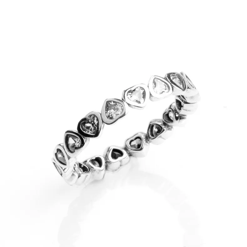 

100% 925 Sterling Silver Pan Ring Silver Ring With Shining Heart For Women Wedding Party Gift Fashion Jewelry