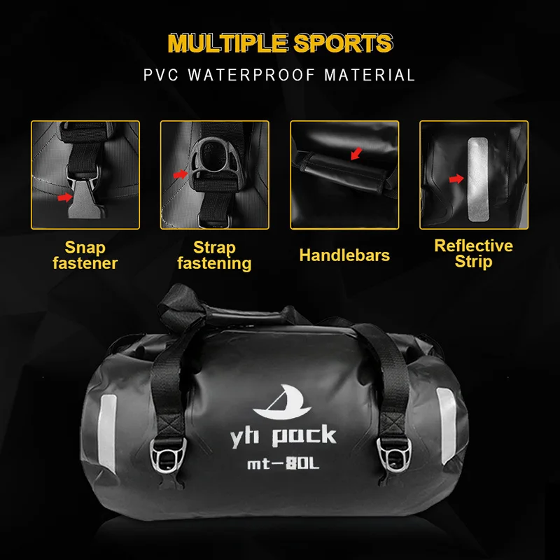 

40/60/80L Motorbike Waterproof Luggage Backpack Motorcycle Seat Bag Motorcycle Tail Bag Travel Outdoor Dry Luggage Roll Pack Bag