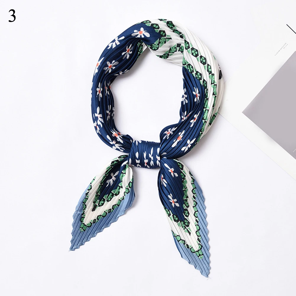 

55*55cm Luxury Small Square Satin Scarf Pleated Silk Scarf Foulard Female Elegant Women's Wrap Handkerchief Bandanas Accessories