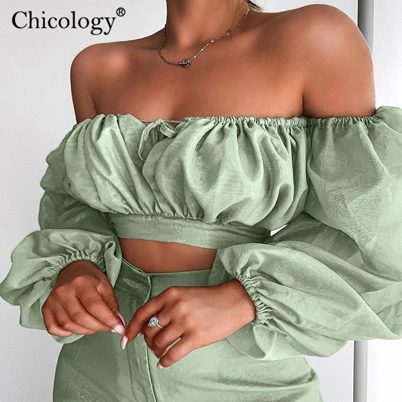 Chicology с открытыми плечами фонарь длинным рукавом кружево выдалбливают Женская