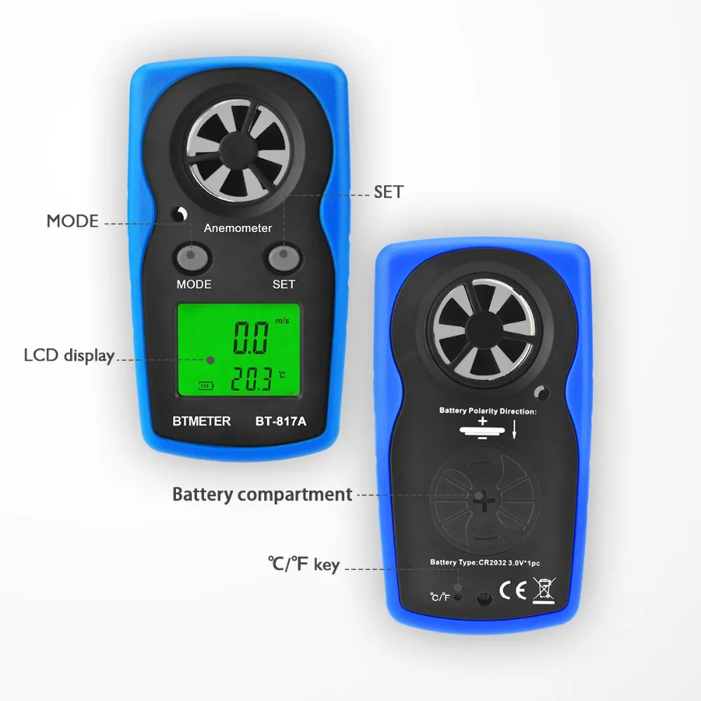 HoldPeak HP-817A Digital Anemometer 30m/s LCD Wind Speed Measurement Device Handheld Anemometro Measure tools | Измерительные