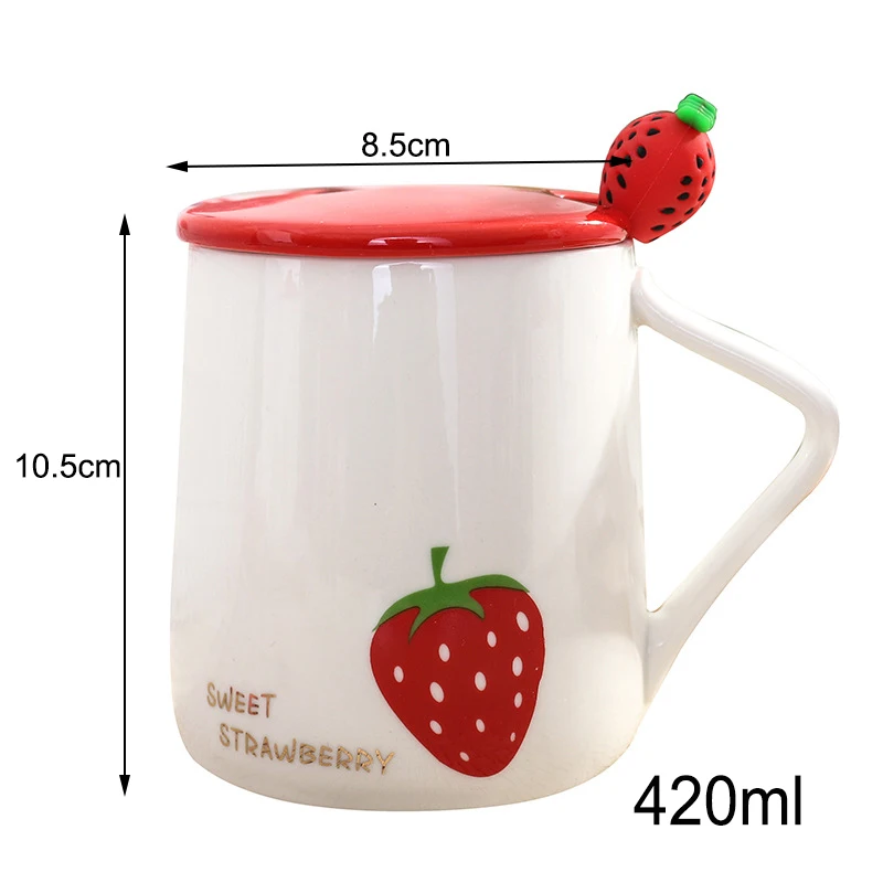 

Ceramic Mugs Cute Strawberry Ceramic Mug Spoon Lid Cartoon Coffee Tea Milk Drinkware Cups Household Study Living Room Supplies