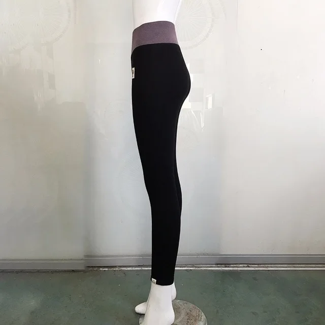 high waist black AOSHENG, новинка осень-зима, модные, хит, цветные, с эластичной резинкой на талии, с рисунком, из кусков, большой размер, вязаные леггинсы, женские, тонкие леггинсы - Цвет: high waist black