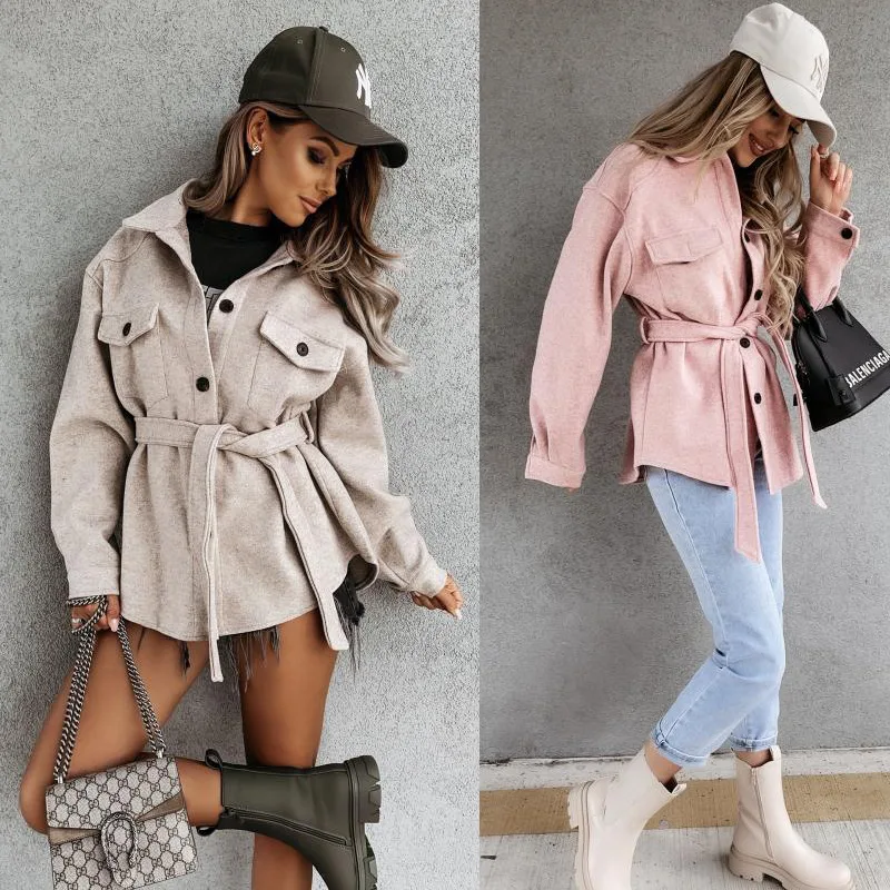 

Donsignet Fall Wool Coat Women Winter New Turn-down Collar Single Breasted Pockets Slim Long Sleeve Woolen Coats for Women