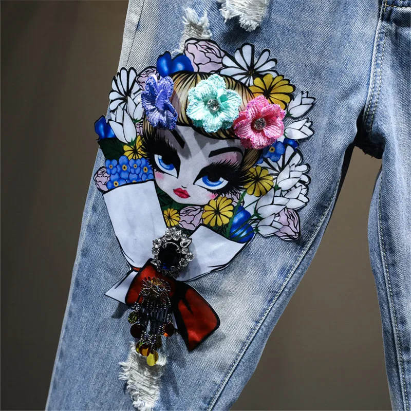Женские джинсы с 3D цветочной вышивкой 2020 повседневные облегающие