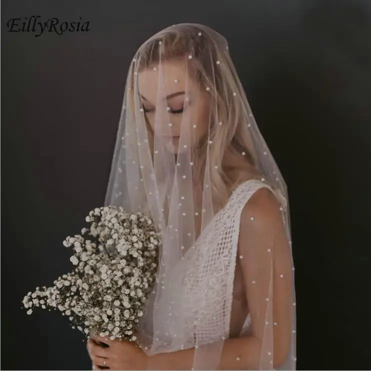 

Фата свадебная длинная Однослойная с жемчугом, красивая белая/цвета слоновой кости, для венчания, аксессуары для невесты, 3 м