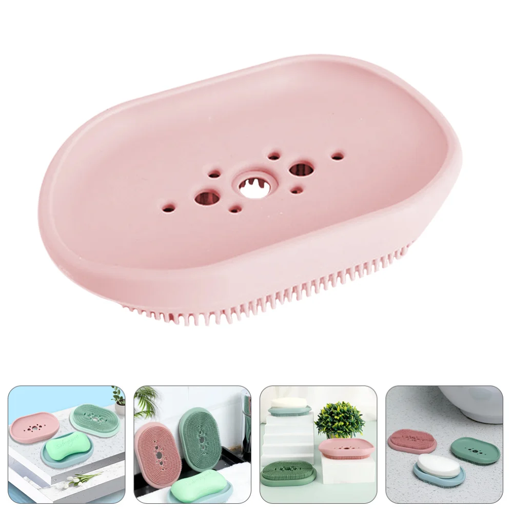 

1pc Silicone Multifunction Soap Tray Bathroom Draining Soap Holder with Brush