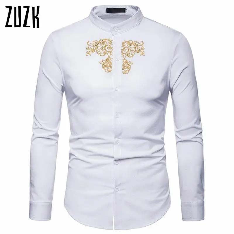 ZUZK Классическая рубашка Для мужчин Slim Fit с длинным рукавом Хенли Рубашка мужской