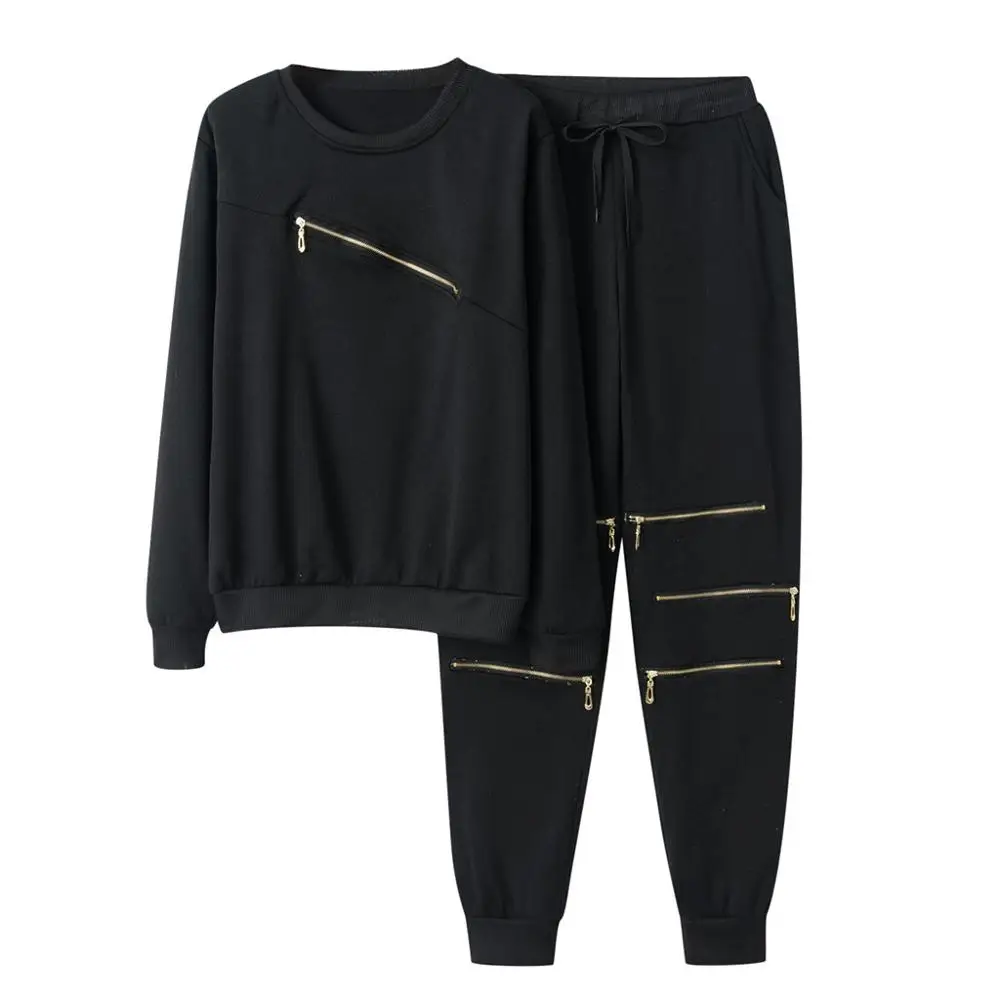 2 шт. женский Однотонный свитер с круглым вырезом и штаны спортивный костюм