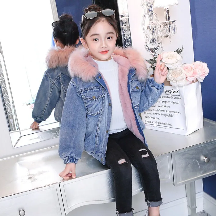 Куртки для девочек новая зимняя детская Вельветовая Корейская куртка джинсовая