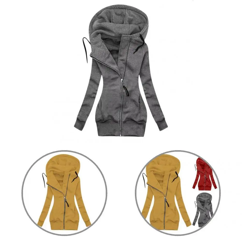 

Classic Solid Color Zipper Winter Coat Sweatshirt Coat All-Match Mid-Length