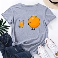graphic tees for women cotton short sleeve tee woman t shirts female shirt tops summer casual clothes funny fruit orange juice