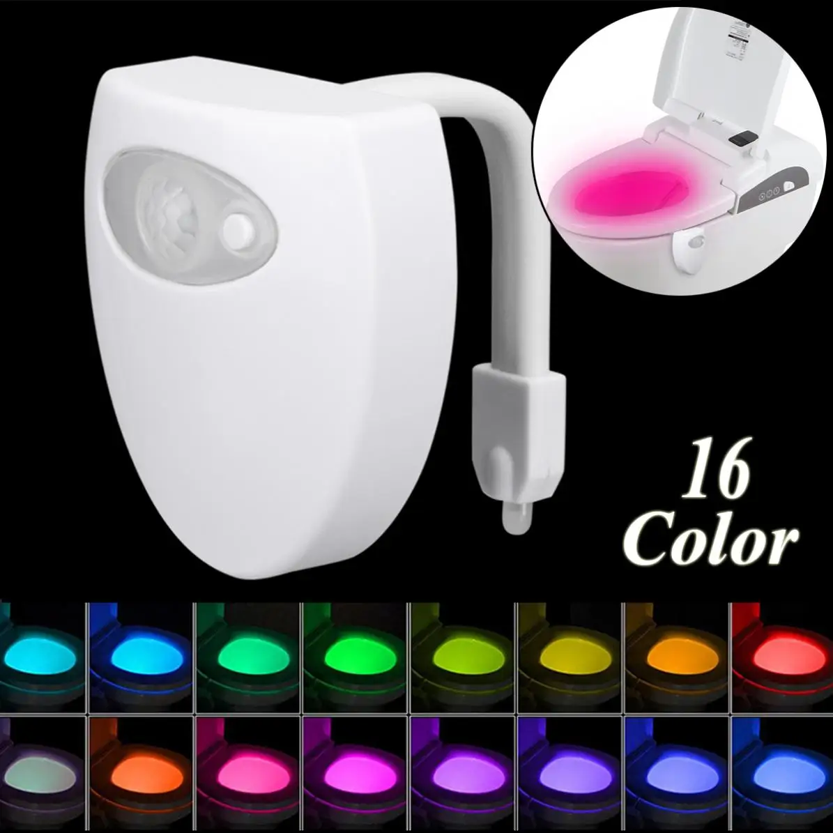 5V USB Charge 8 Color Smart PIR Motion Sensor Bathroom Toilet Nightlight Seat Sensor Lamp Body Motion Activated