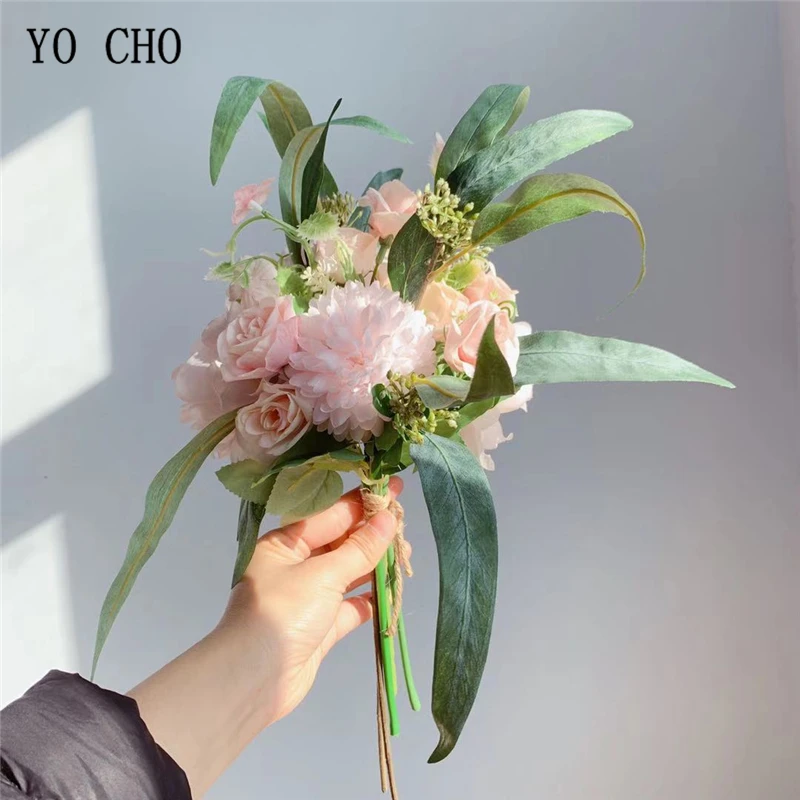Свадебный Цветочный букет YO CHO искусственная Шелковая Роза пион помпон цветок