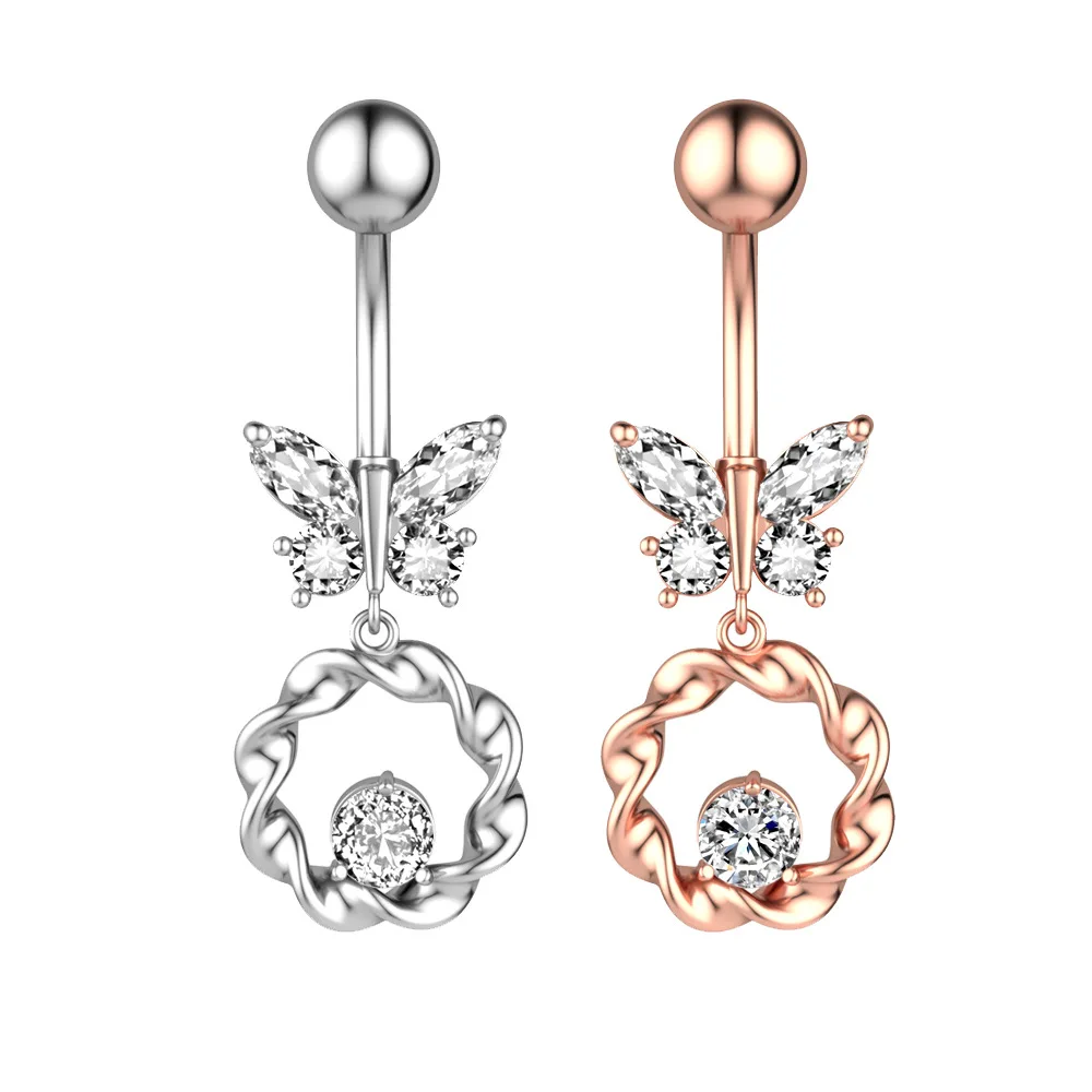 

New Sexy Piercing Navel Nail Body Jewelry Butterfly Shape Pendant Crystal Belly Button Rings For Women Beach Belly Navel Rings