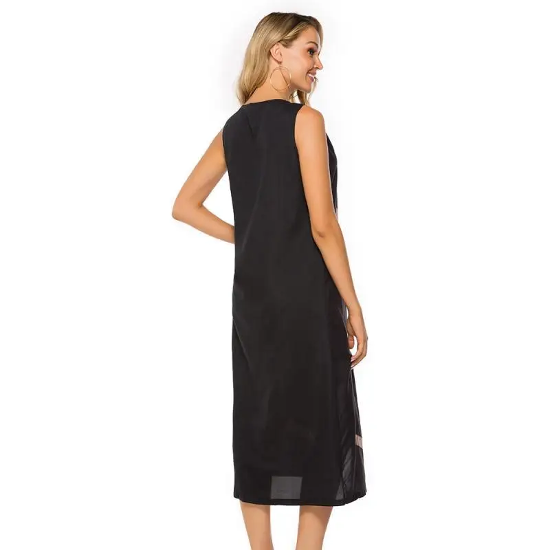 

Fashion Women's Sleeveless Dress New Summer Dress Ladies Street Casual Straight Digital Printing V-Neck Sexy Midi Skirt