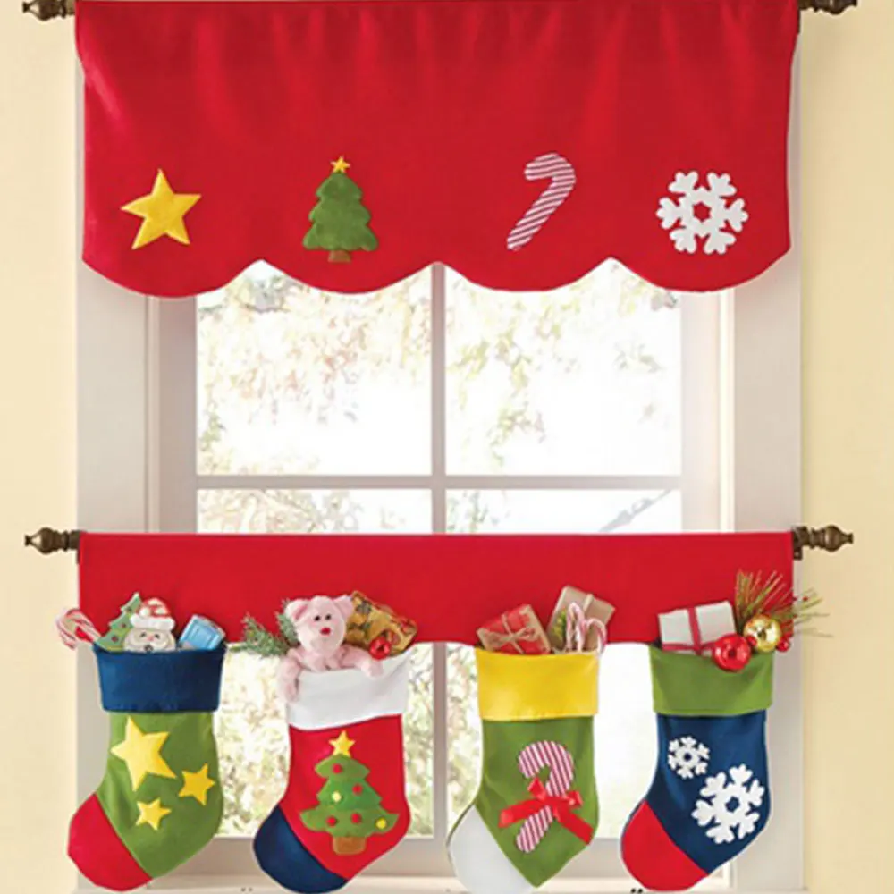 Festival Decor Pennant 2Pcs/Set Christmas Stockings Xmas Curtains Home &ampAmp Living Window Decoration Cute Decorative Supplies | Дом и сад