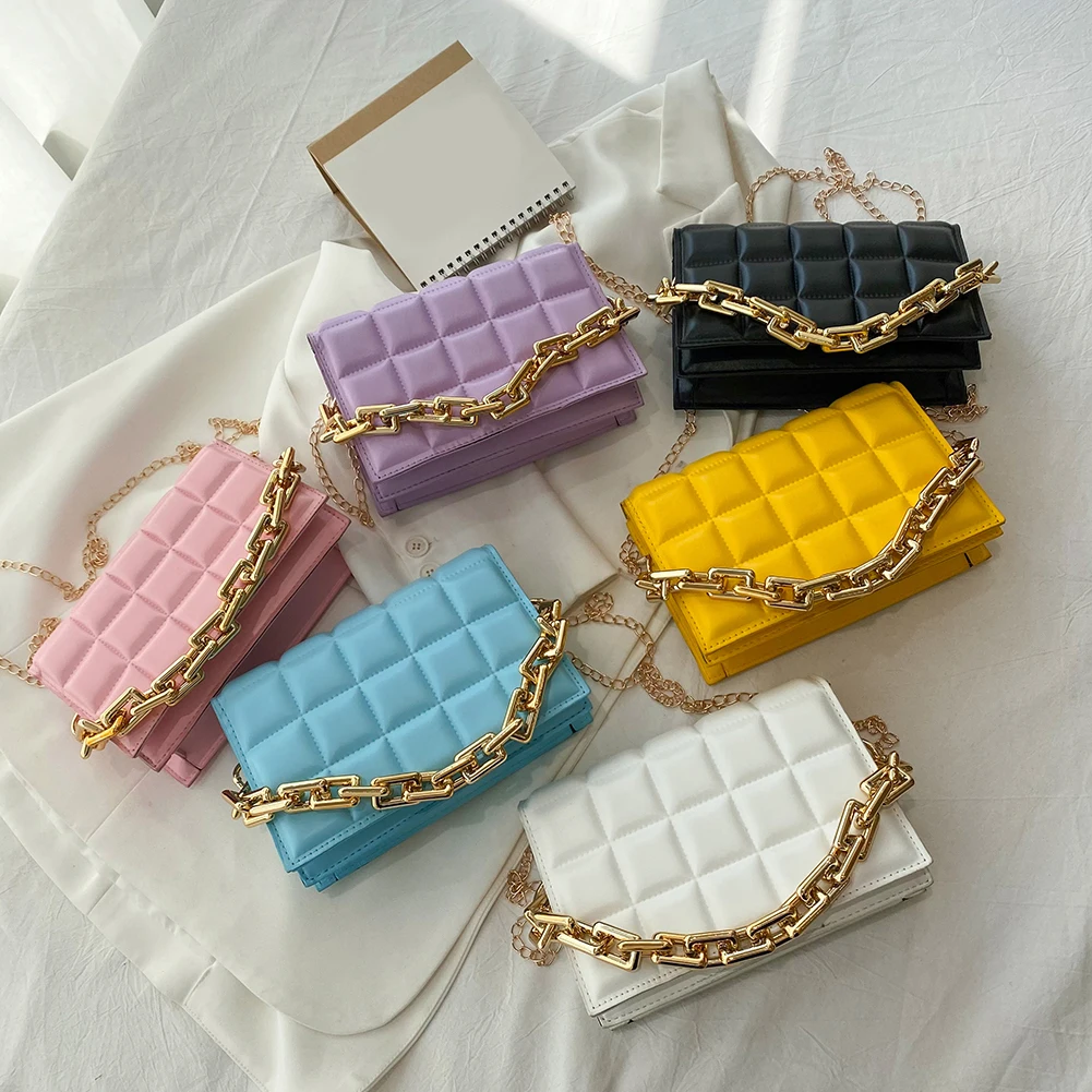 

Retro Women Bag Checker Pattern PU Shoulder Crossbody Chain Solid Color Handbags Women Fashion Flap Pu Leather Handbags