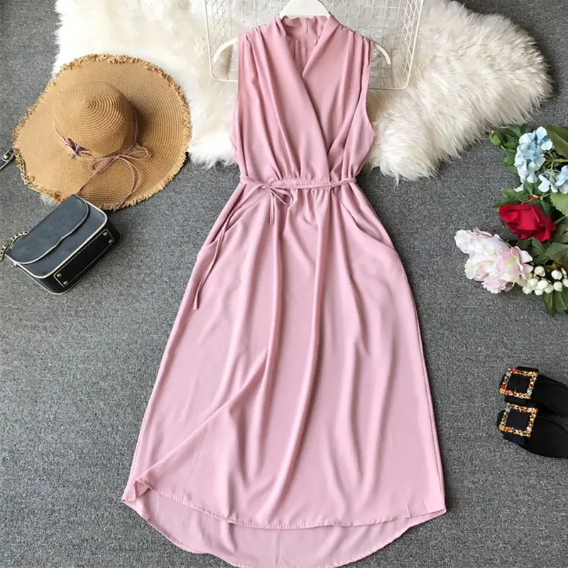 Женское длинное платье в армейском стиле с v-образным вырезом без рукавов