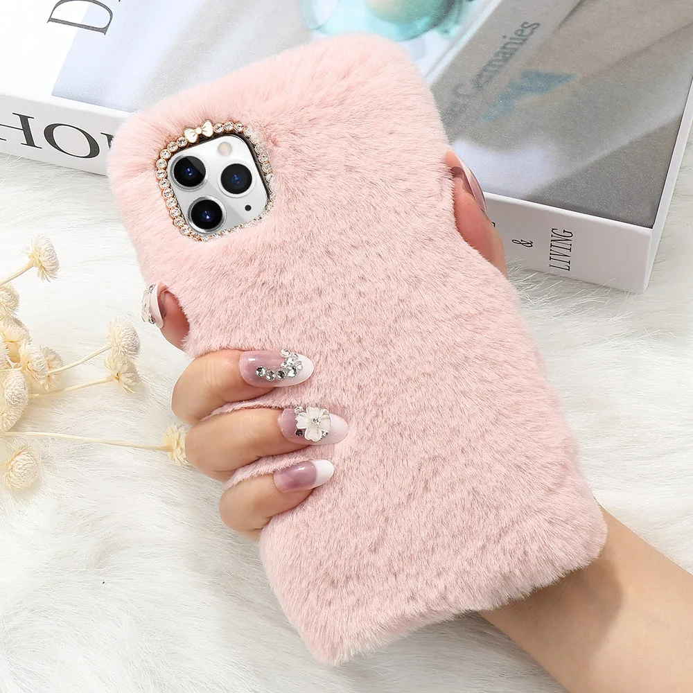 

Case for IPhone 11 Pro Max X XR Xs Cute Winter Soft Furry Cover for IPhone 8 Plus 7 6S 6 5 SE2 12 Pro Max mini