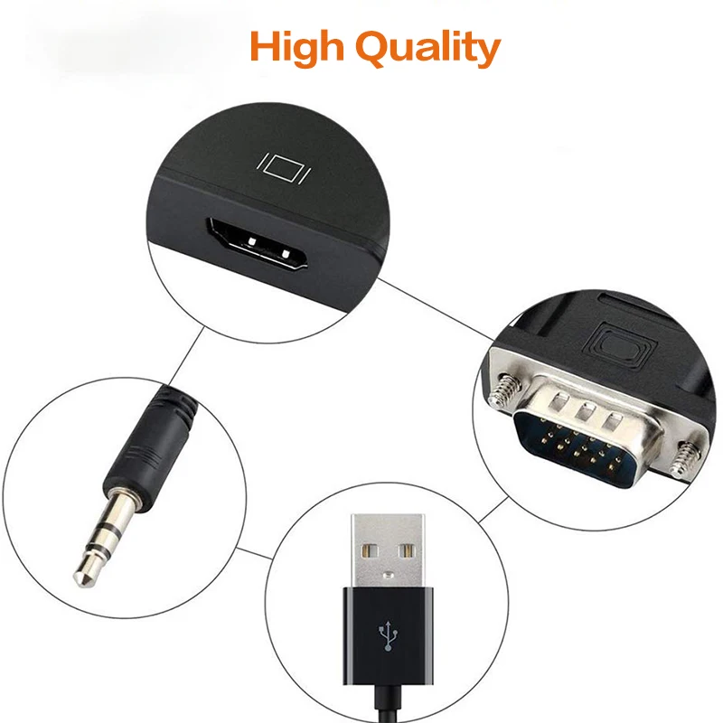 Адаптер VGA HDMI 1080P Переходник папа Мама с аудиокабелем micro usb для проектора PS4 HDTV