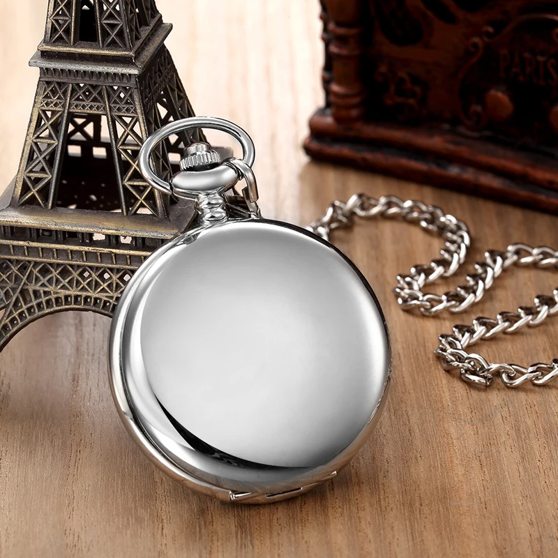 Golden Sliver Smooth Automatic Mechanical Pocket Watch FOB Chain Hand Winding Hollow Pocket Watch For Men Women