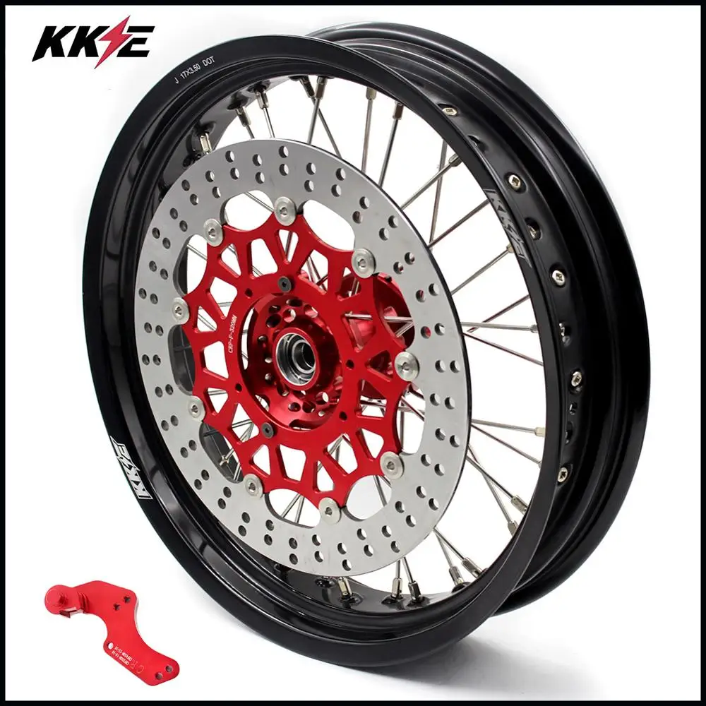 KKE 3.5/4.25 Supermoto Motard Wheels Set For HONDA XR650R 2000-2008 Silver Discs Red Hub Red Sprocket