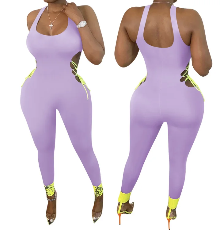 

Womens Sexy Vest Style Jumpsuit Fashion Solid Color Tight Long Pants Summer Bandage Backless Jumpsuit