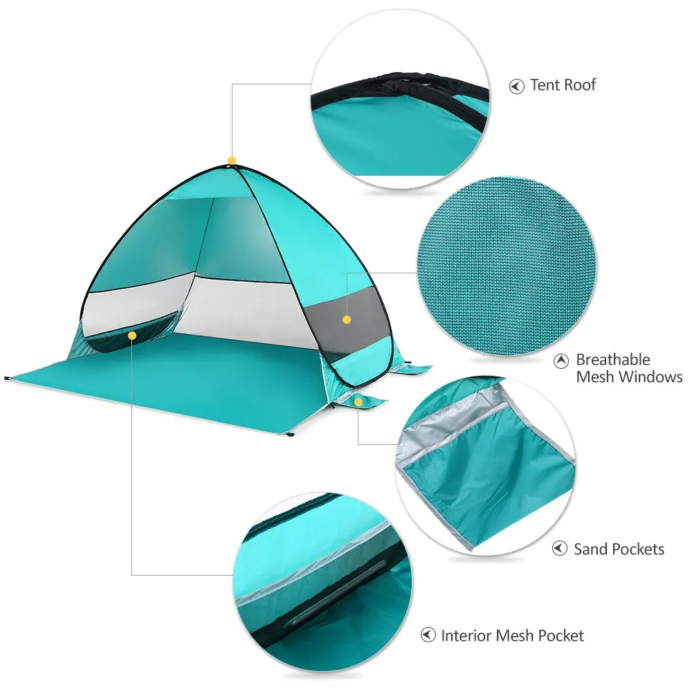 

Outdoor Automatic Tent Instant Pop up Camping Tent Portable Travel Beach Tent Anti UV Shelter Fishing Hiking Picnic Silver X88B