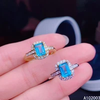 kjjeaxcmy fine exquisite jewelry 925 sterling silver inlaid natural gem blue topaz new female girl ring support detection