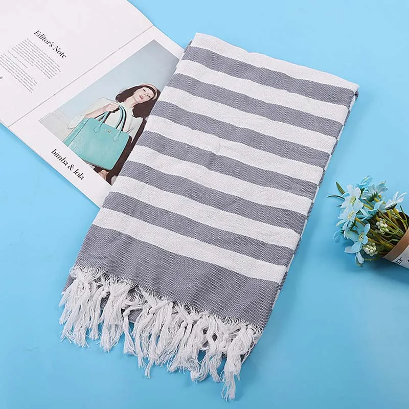 Хлопковое Полосатое турское женское пляжное полотенце с кисточками шаль одеяло