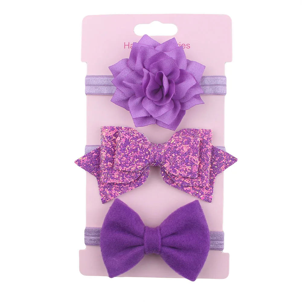 

Sequins Bowknot Headwear 3Pcs/set for Baby Girl Fashion Shiny Pure Color Cute Headress Accessories High Quality Headbands Set