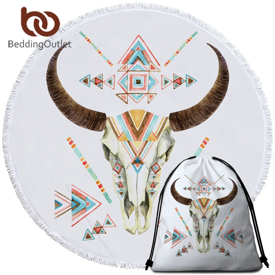 Постельное белье круглая Пляжная накидка с рисунком в виде черепа из микрофибры