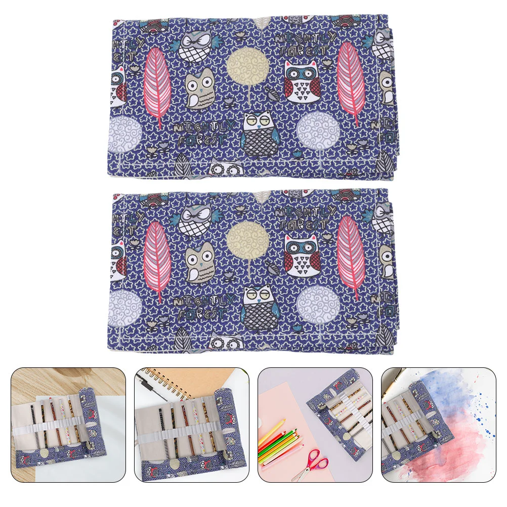 

2Pcs Canvas Pencil Roll Bags Practical Drawing Pencil Organizers (As Shown)