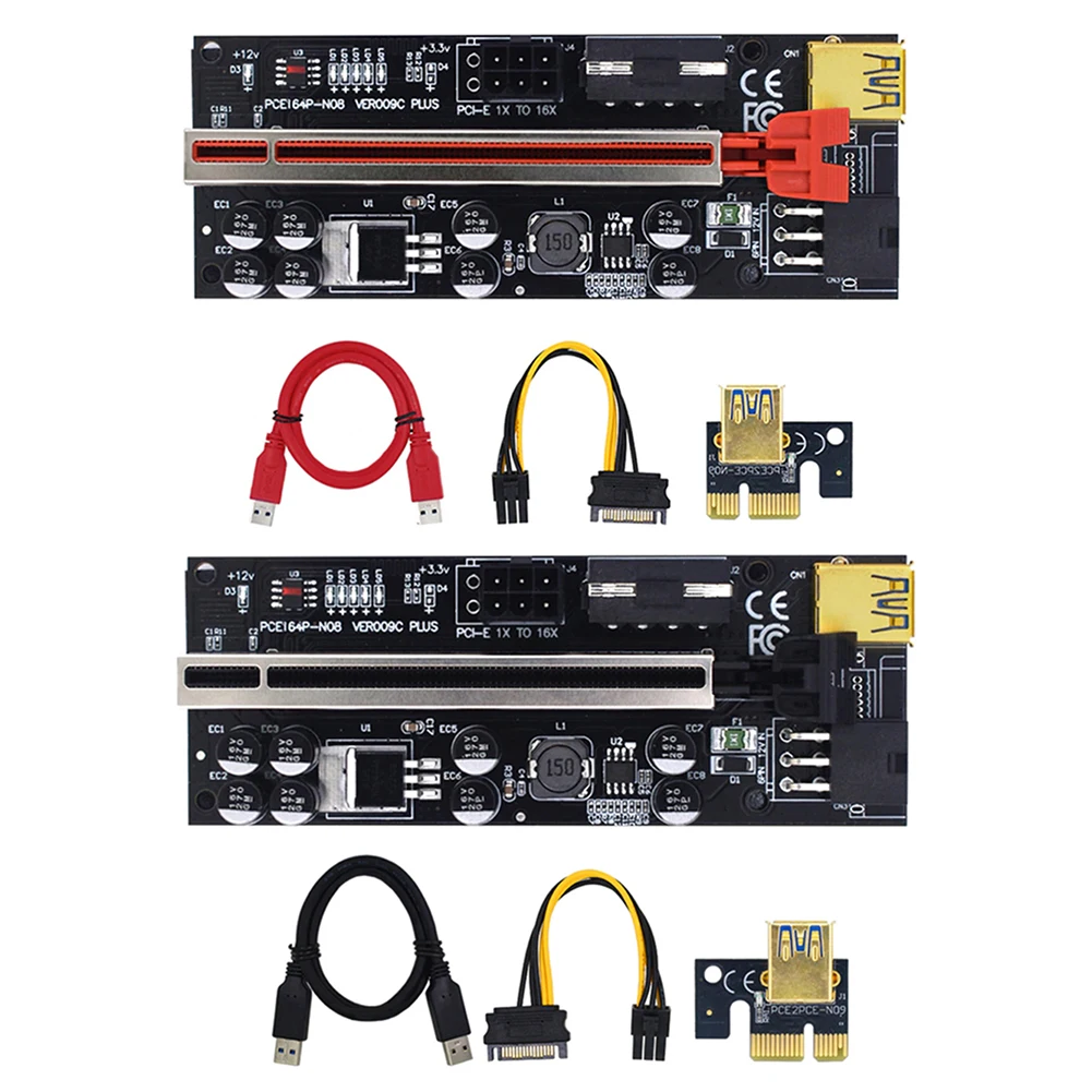 

PCIe Riser Transfer Riser Card LED Lights USB 3.0 PCI Express 1X to 16X for GPU Mining VER009C-PLUS