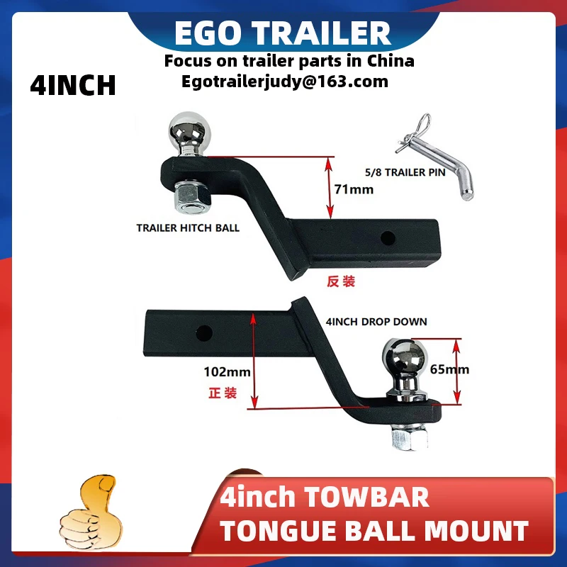 

EgoTrailer 4inch Drop Towbar Tow Bar Ball Mount Tongue Hitch Tra iWITH TRAILER TOWBALL BALL and hitch pin trailer parts