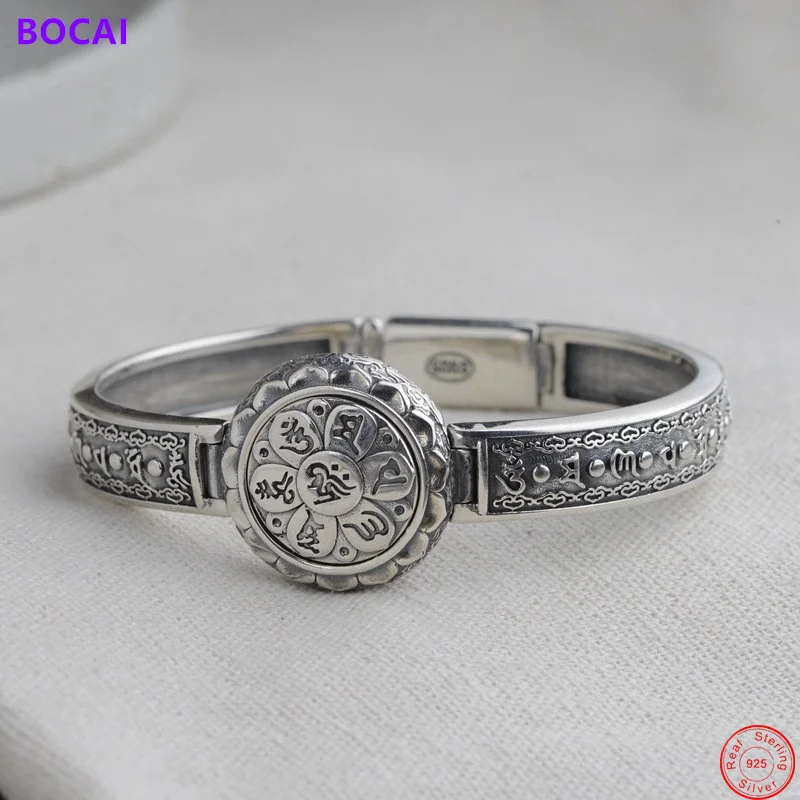 

Очаровательные браслеты BOCAI S925 из стерлингового серебра, шесть символов мантра, Пест Ваджра тотема, чистый серебристый цвет, для мужчин, жен...