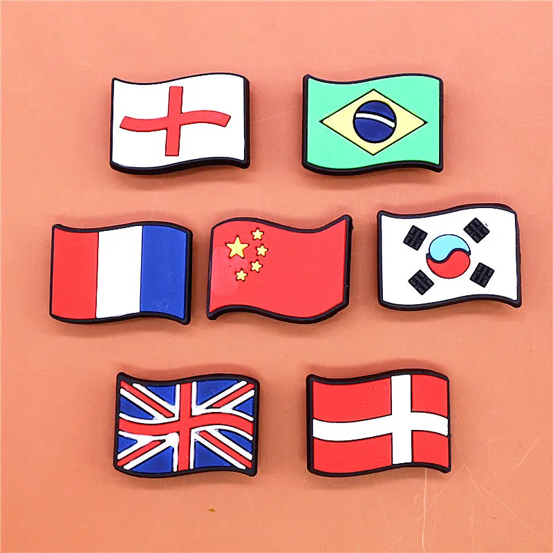 FreeShipping Crock Charms Accessories PVC Shoe Croc Buttons Sandals Charm Decoration Brazil Korea Britain Switzerland Flag U218