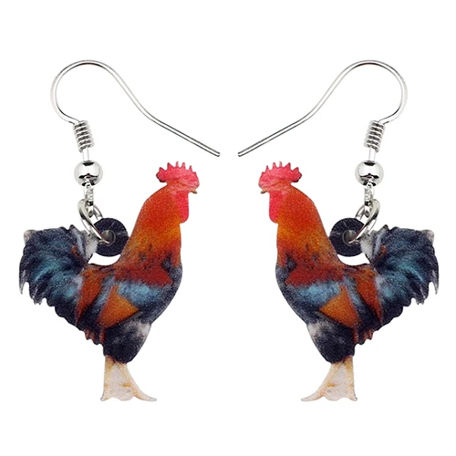 Multicolor WEVENI, акриловые цветочные серьги курица, длинные висячие серьги, новинка, фермерские украшения для женщин, девочек, Мультяшные животные, подвески - Окраска металла: Multicolor