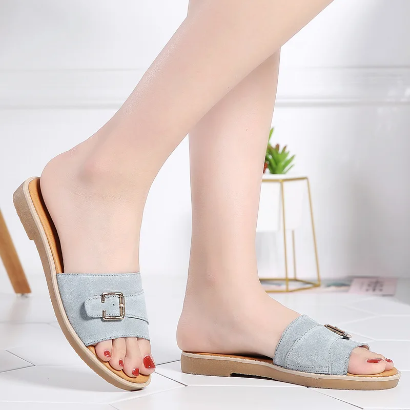 Дизайнерские Модные уличные кожаные Нескользящие сандалии на плоской подошве