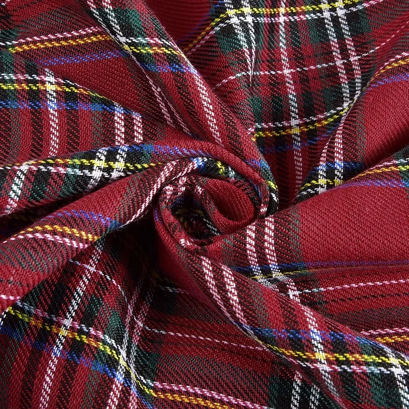 

Plaid Dress For Women Long Sleeve Autumn Fashion Round Neck Loose Lady Mini Dress Red Casual Fall Female Party Dress Vestido