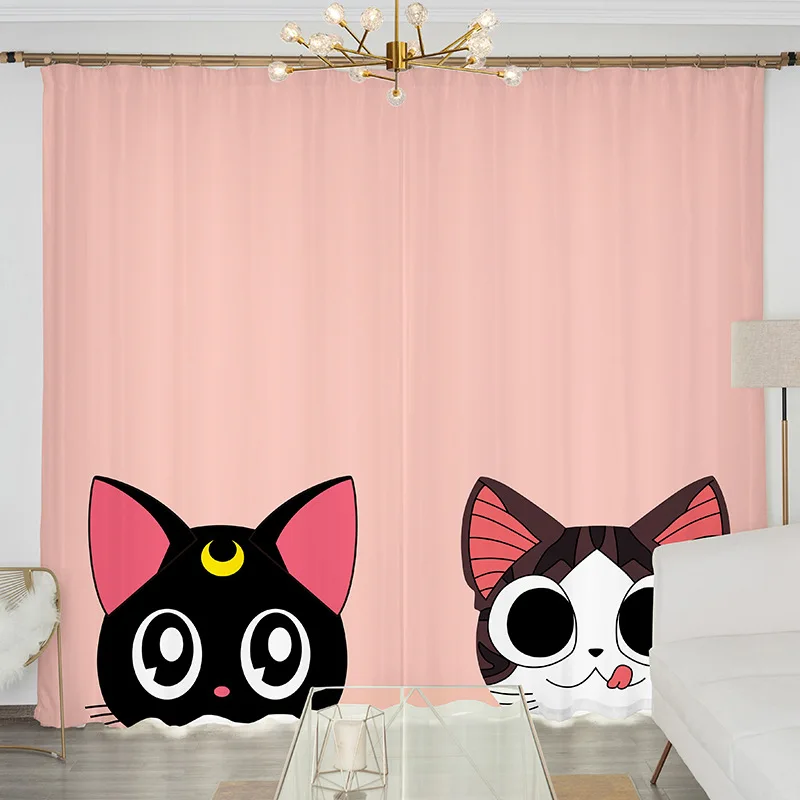 Аниме &quotЛуна&quot Cat розовая 2 панелей/идут в комплекте оконные Шторы блокировать