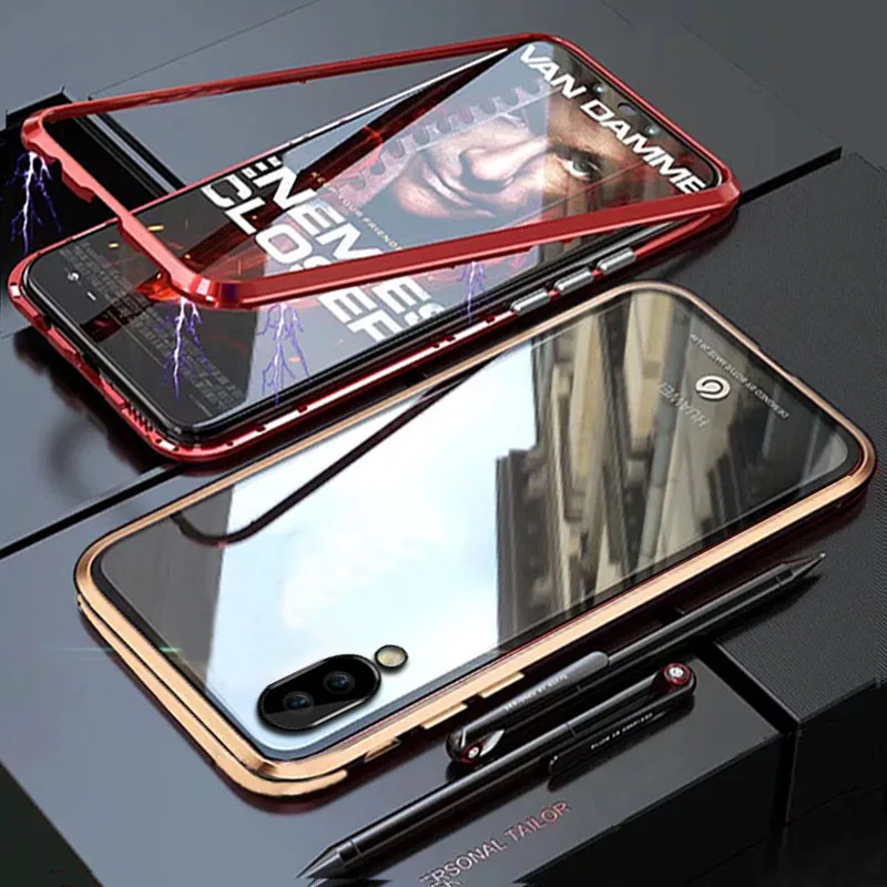 Чехол YonLinTan Coque для Huawei Y6 Pro Prime Металлическая магнитная рамка жесткие чехлы из закаленного стекла для телефона