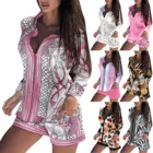 Комплект из двух предметов женский с принтом, модная рубашка с длинным рукавом на пуговицах, дизайнерские шорты, пикантная уличная одежда, комплект из 2 предметов